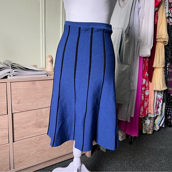 Dresses & Skirts - Blue & Black Stripe Column Skirt Midi Knee-Length Modest Sweater Stretch Skirt S